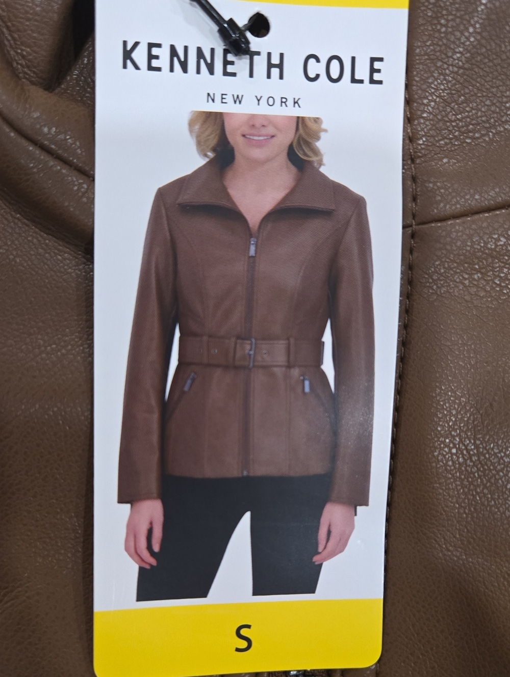 Kenneth Cole Brown Belted Leather Jacket